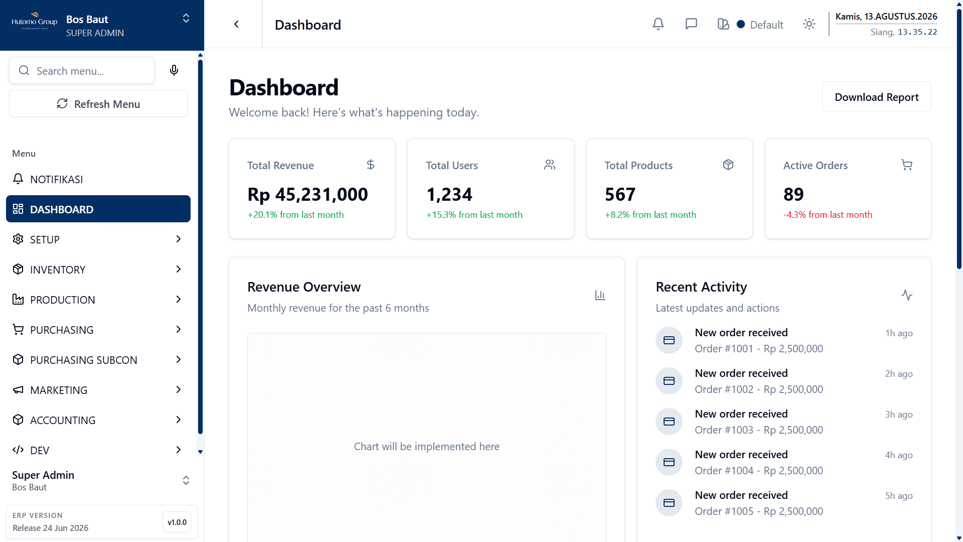Screenshot tampilan proyek ERP Bos Baut - Hutomo Group
