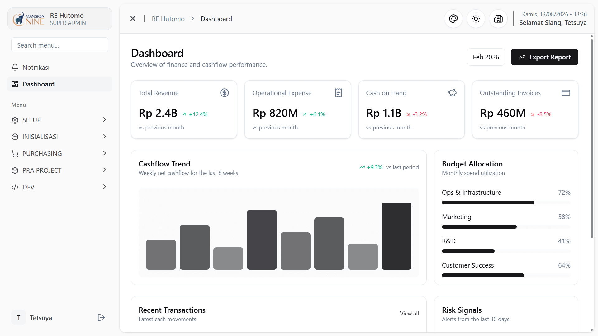 Screenshot tampilan proyek Real Estate - Hutomo Group